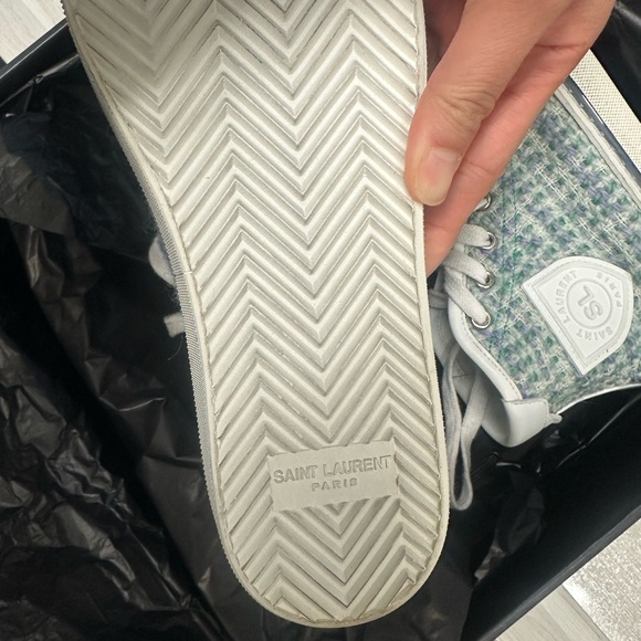 BNIB - Saint Laurent Bedford Tweed & Leather Turquoise Mid Top Sneakers - Size 7 - Picture 6 of 12